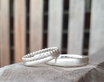 SILBER  Ring Set  - schlichte, schmale, mattierte Eheringe, Trauringe in Silber inkl Kugelring