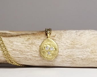 H7 zarte Glücks-Anhänger massiv in Gold mit Brillant - Medallion, Geburtgeschenk, Valentinstag