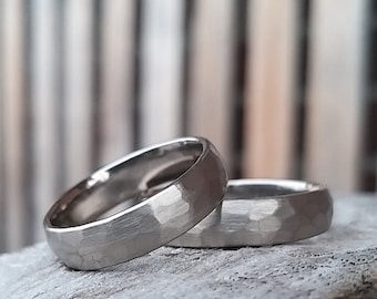 HAMMERSCHLAG - simple, hammered, brushed wedding rings, wedding rings oval rounded in white gold 333, 585, 750 or palladium, platinum