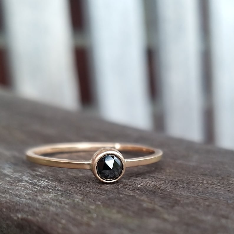 BLACK DIAMOND Rosecut delicate ring, individual engagement ring in rose gold image 1