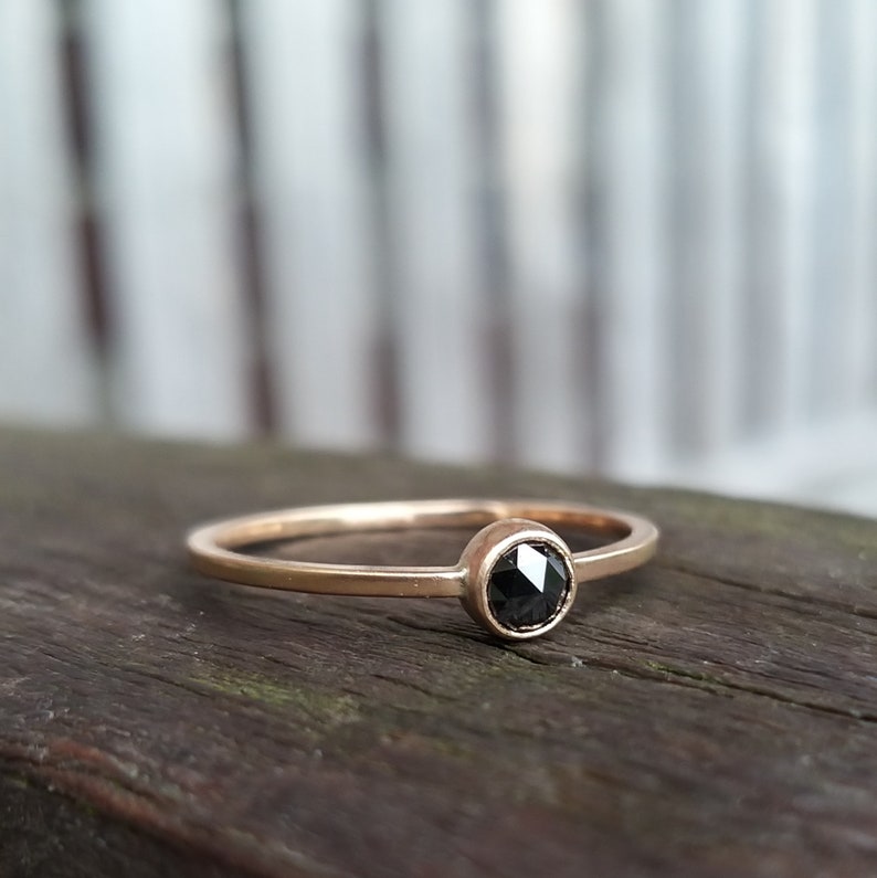 BLACK DIAMOND Rosecut delicate ring, individual engagement ring in rose gold image 4