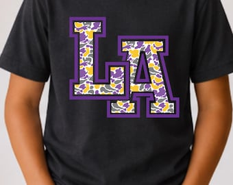 Toddler and Youth Camo State Shirt, Louisiana Tiger Shirt, Cool Kids Game Day Tee, Boys Purple Camo Shirt