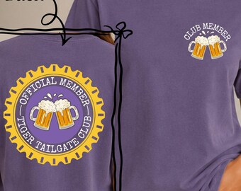 Tiger Tailgate Club T-Shirt, Purple Tiger Mascot Shirt, Custom Tailgate Shirt, Cute Football Game Day Drinking Shirt