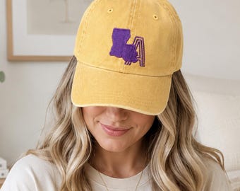 Louisiana Embroidered Hat, Vintage Washed Baseball Cap, Louisiana State Outline Cap, Southern Hat, Adjustable Dad Hat
