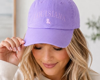 Minimalist LA Lavender Baseball Cap, Louisiana Dad Hat, Unstructured Embroidered Louisiana Hat