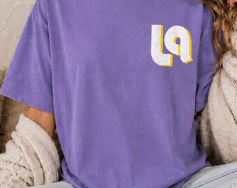 Embroidered LA T-Shirt, Purple Louisiana Shirt, Cute Retro LA Game Day Shirt