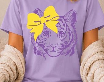 Tiger Tee, Tiger with Sunglasses and Bow T-Shirt, Adult Matching Tiger Shirt, Family Game Day Shirts