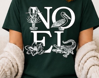 Cajun NOEL Christmas Shirt, Louisiana Christmas Tee, Crawfish Pelican Magnolia Alligator Shirt, Southern Holiday Tee, Christmas Gift
