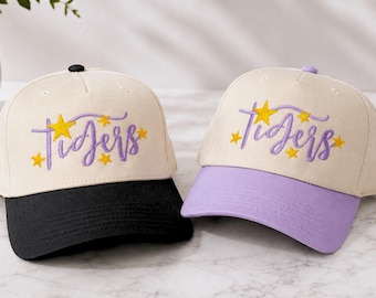 Tigers Starry Baseball Cap, Louisiana Embroidered Trucker Hat, Preppy Tiger Star Hat