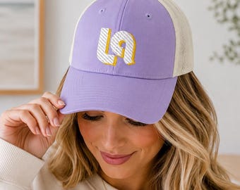Retro LA Baseball Cap, Louisiana Trucker Hat, Lavender Embroidered LA Hat