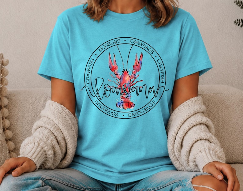 Louisiana Crawfish T-Shirt, Louisiana Tee, Crawfish Tee, Crawfish Tank Heather Aqua
