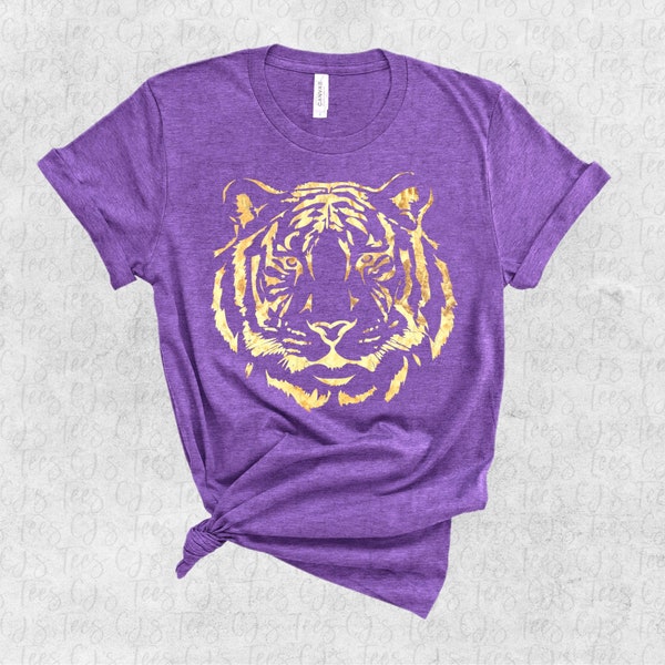 Gold Foil Tiger Face T-Shirt, Foil Mascot Game Day Tee, Shiny Tiger T-Shirt, Gift for Tiger Fan