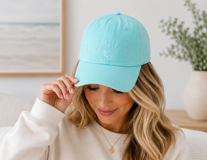 Minimalist LA Lavender Baseball Cap, Louisiana Dad Hat, Unstructured Embroidered Louisiana Hat immagine 4