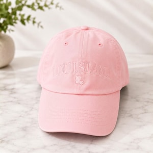 Minimalist LA Lavender Baseball Cap, Louisiana Dad Hat, Unstructured Embroidered Louisiana Hat Pink