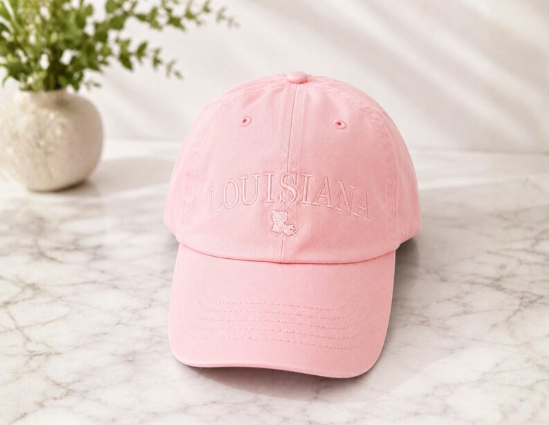 Minimalist LA Lavender Baseball Cap, Louisiana Dad Hat, Unstructured Embroidered Louisiana Hat Pink