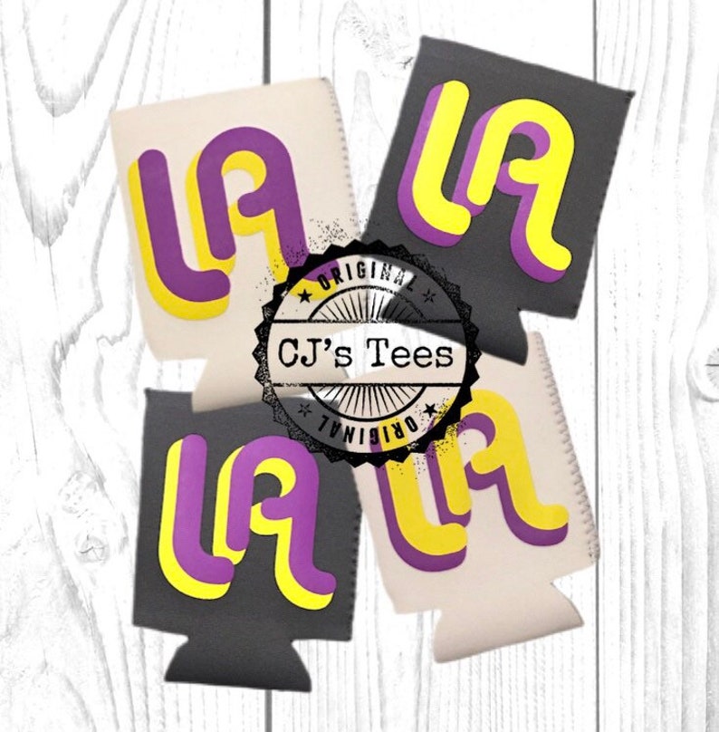 Purple and Gold LA Huggie LSU Koozie