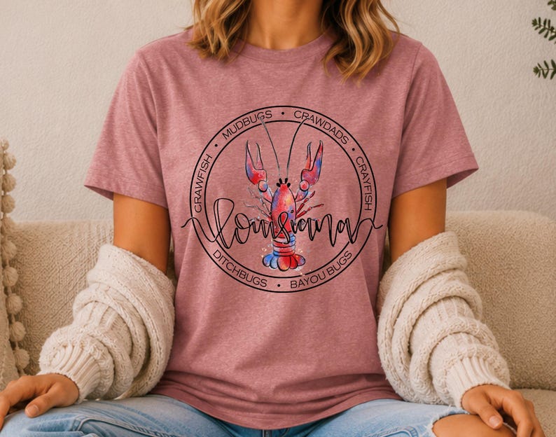 Louisiana Crawfish T-Shirt, Louisiana Tee, Crawfish Tee, Crawfish Tank Heather Mauve