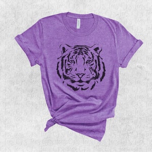 Tiger Face T-Shirt, Purple Game Day Tee, Black Tiger Face T-Shirt