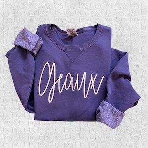 Purple Script Embroidered Sweatshirt, Custom Embroidered Team Crewneck Sweatshirt, Comfy Team Sweatshirt