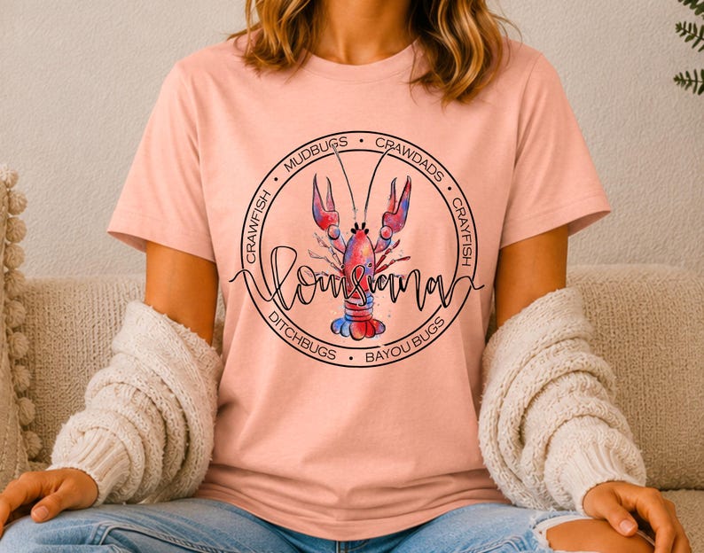 Louisiana Crawfish T-Shirt, Louisiana Tee, Crawfish Tee, Crawfish Tank Heather Peach