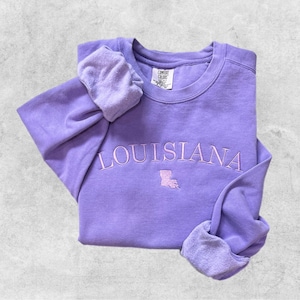 Minimalist Louisiana Sweatshirt, Embroidered State Name Sweater, State of Louisiana Crewneck, Monochrome Embroidered Sweatshirt