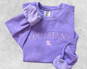 Minimalist Louisiana Sweatshirt, Embroidered State Name Sweater, State of Louisiana Crewneck, Monochrome Embroidered Sweatshirt