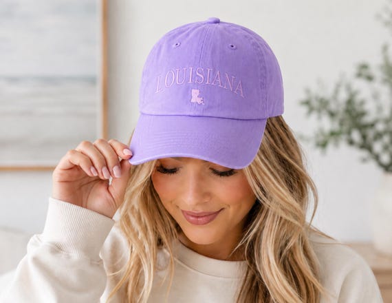 Minimalist LA Lavender Baseball Cap, Louisiana Dad Hat, Unstructured Embroidered Louisiana Hat