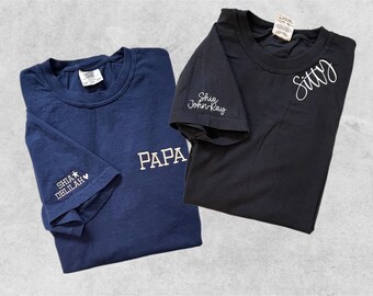 Custom Embroidered T-Shirt, Personalized Collar and Sleeve Tee, Custom Mama Shirt, Custom Mom Gift, Grandmother Gift, Gift for Mom