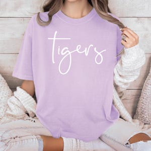 Tigers Script Tee, Comfort Colors Tiger Shirt, Game Day Tigers Mascot T-Shirt