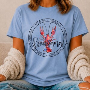 Louisiana Crawfish T-Shirt, Louisiana Tee, Crawfish Tee, Crawfish Tank Heather Blue