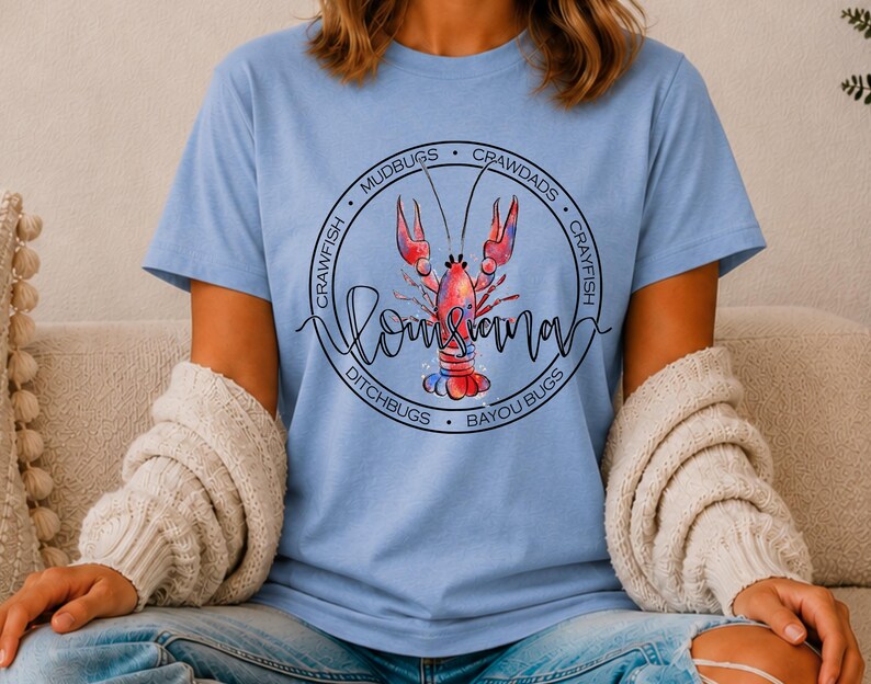 Louisiana Crawfish T-Shirt, Louisiana Tee, Crawfish Tee, Crawfish Tank Heather Blue