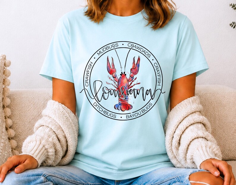 Louisiana Crawfish T-Shirt, Louisiana Tee, Crawfish Tee, Crawfish Tank Heather Ice Blue