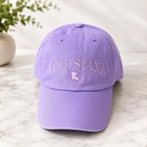 Minimalist LA Lavender Baseball Cap, Louisiana Dad Hat, Unstructured Embroidered Louisiana Hat Lavender