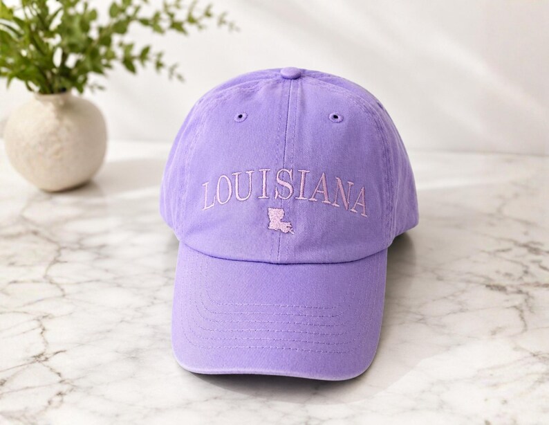 Minimalist LA Lavender Baseball Cap, Louisiana Dad Hat, Unstructured Embroidered Louisiana Hat Lavender