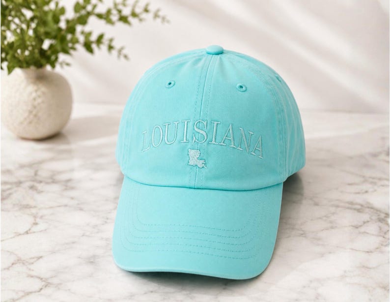 Minimalist LA Lavender Baseball Cap, Louisiana Dad Hat, Unstructured Embroidered Louisiana Hat Diamond Blue