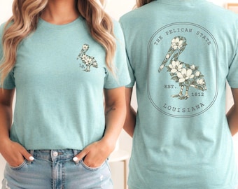 Louisiana Pelican Shirt, Bella Canvas Magnolia Tee, Southern Floral Louisiana Shirt, Pelican State Graphic Tee, Louisiana Gift