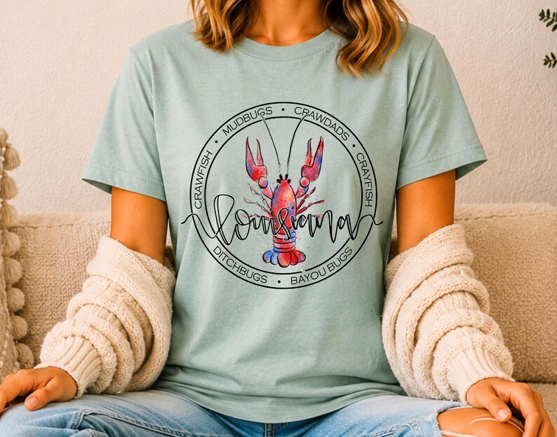 Louisiana Crawfish T-Shirt, Louisiana Tee, Crawfish Tee, Crawfish Tank Heather Dusty Blue
