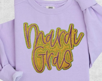 Sparkly Mardi Gras Sweatshirt, Purple Green and Gold Glitter Parade Shirt, Glitter Appliqué Mardi Gras Sweatshirt