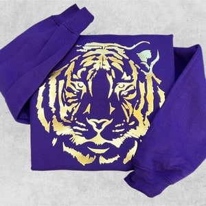 Gold Foil Tiger Face Sweatshirt, Sparkly Mascot Game Day Shirt, Shiny Tiger Crewneck