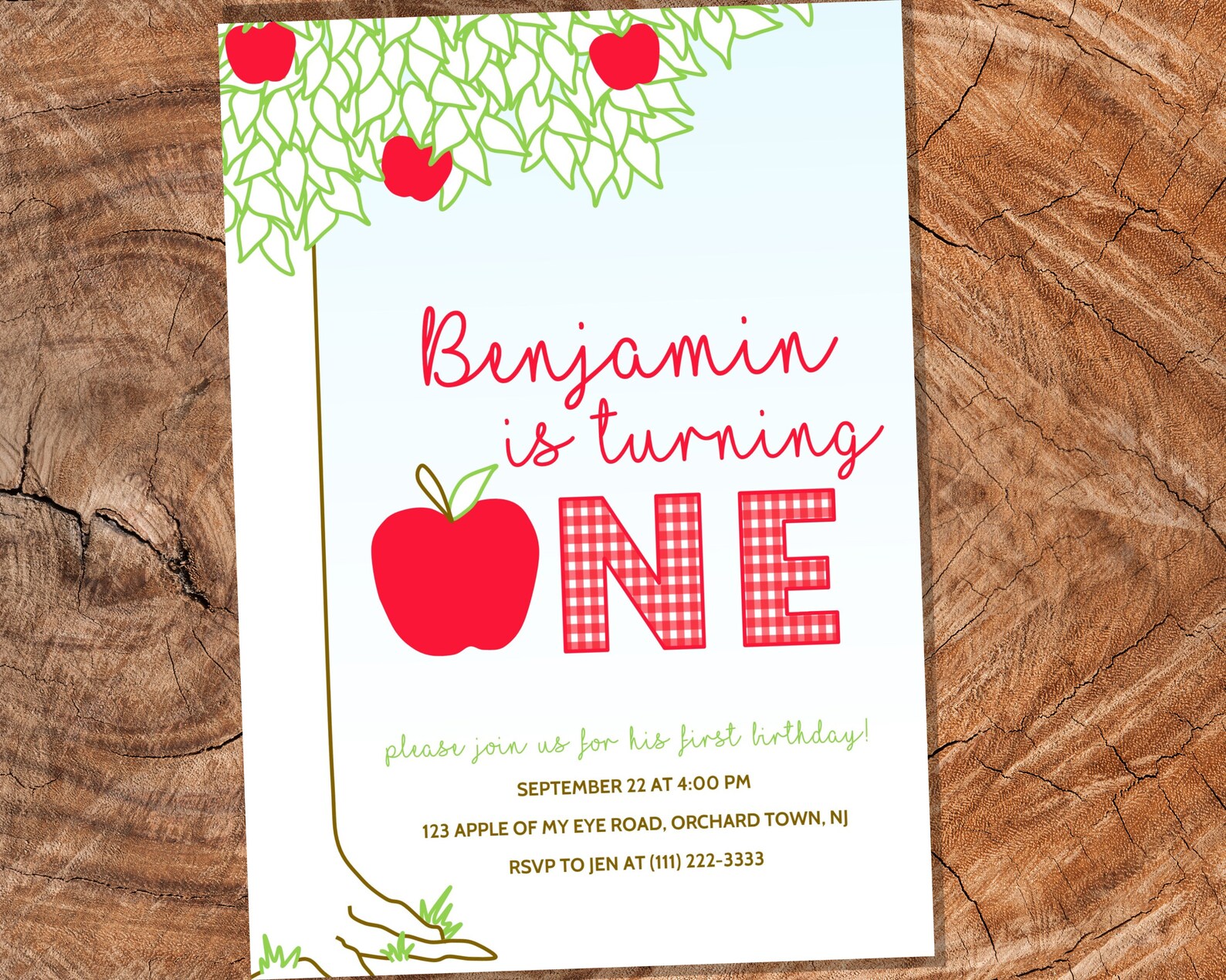 Apple Birthday Invitation Apple of Our Eye Birthday Apple Etsy
