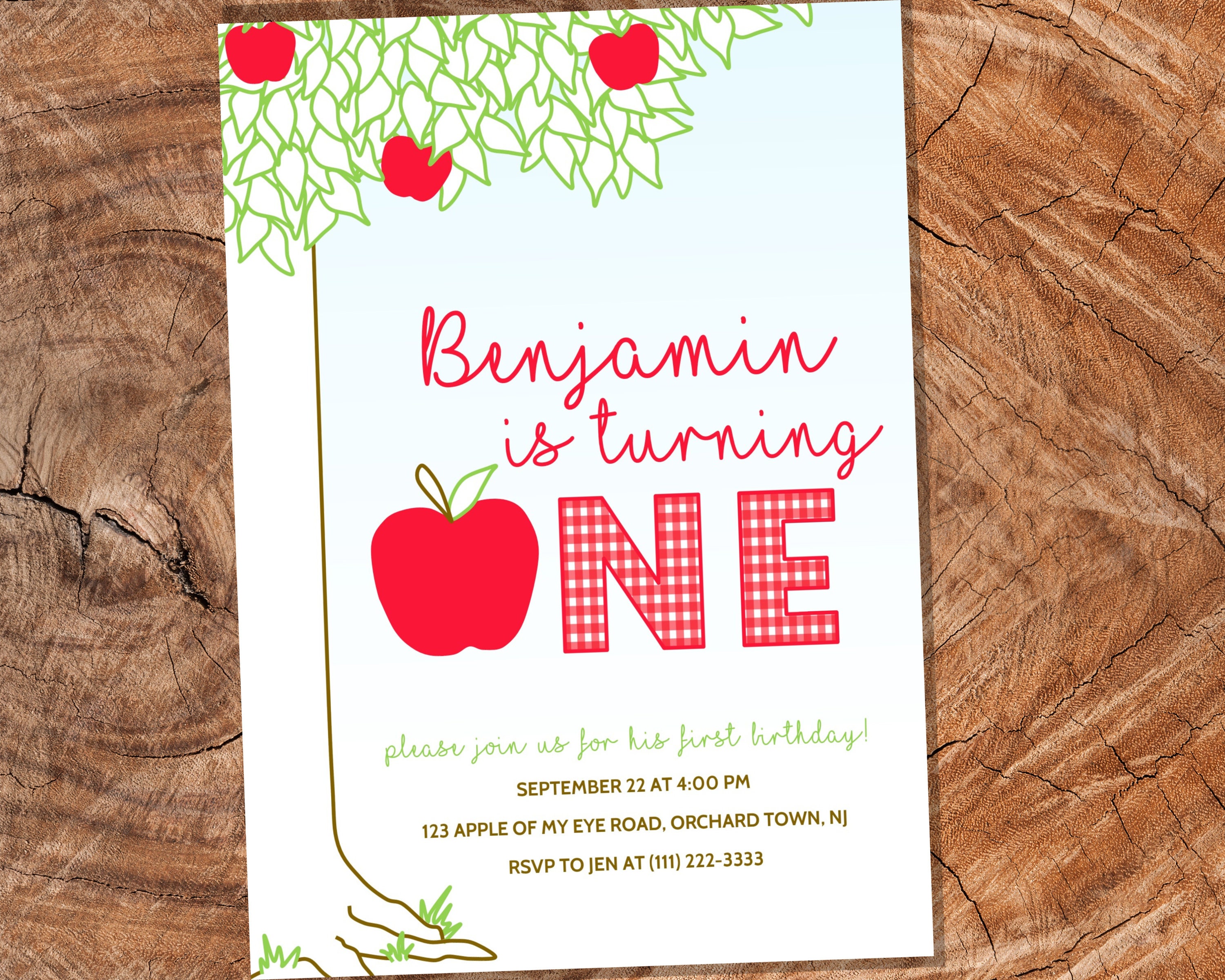 Apple Birthday Invitation Apple of Our Eye Birthday Apple Etsy