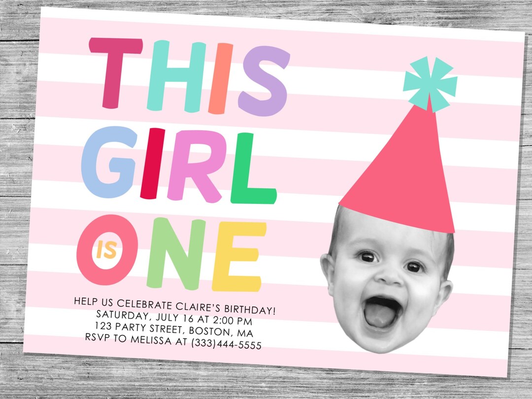 First Birthday Invitation Girl Birthday Invitation Photo Invite Baby