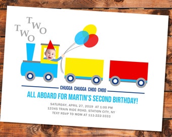 Train Birthday Invitation, Chugga Chugga Two Two Birthday Invite, Boys Train Invitation, 2nd Birthday - Printable, Personalized with Photo