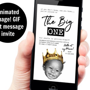 Big ONE First Birthday Animated GIF Text Message Invitation, Biggie Smalls 1st Birthday, Notorious ONE, Personalized Photo Smartphone Size