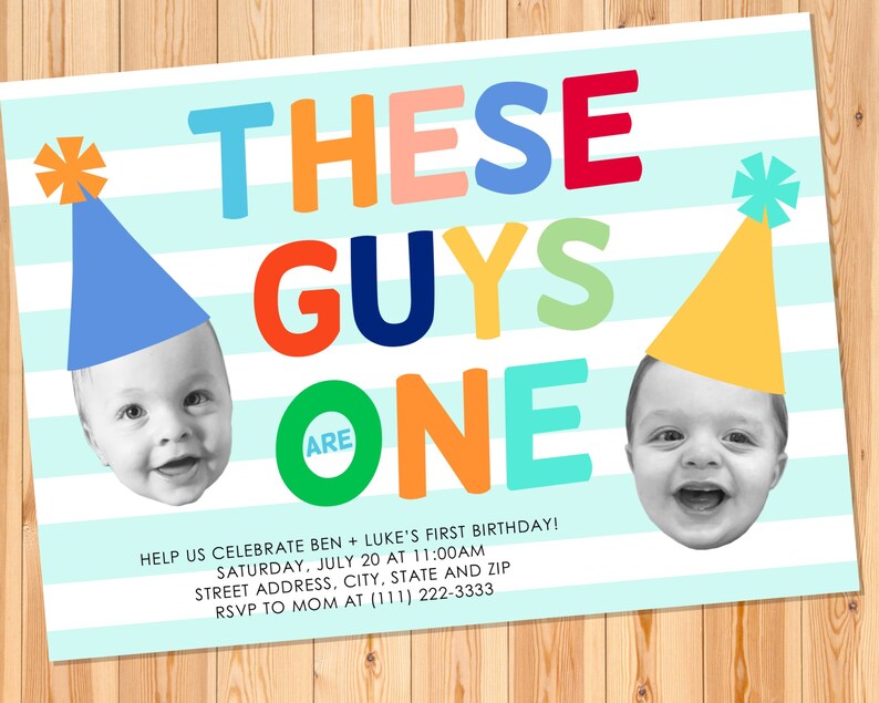 twins first birthday invitation twin boys birthday etsy