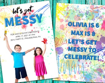 Let's Get Messy Birthday Invitation, Slime Party Invite, Paint Birthday Party, Art Party, Messy - Personalized Photo - Digital Printable