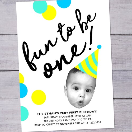 First Birthday Invitation Boy Birthday Invitation Photo Etsy