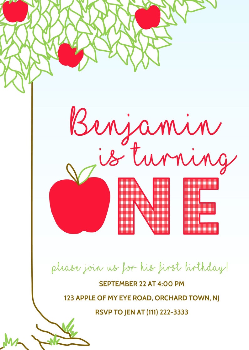 Apple Birthday Invitation Apple of Our Eye Birthday Apple Etsy