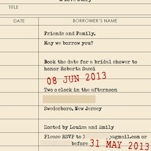 Library Card / Book Theme Shower Invitation - Digital File