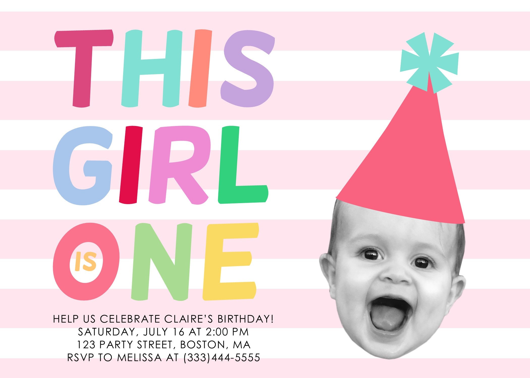 First Birthday Invitation Girl Birthday Invitation Photo Etsy